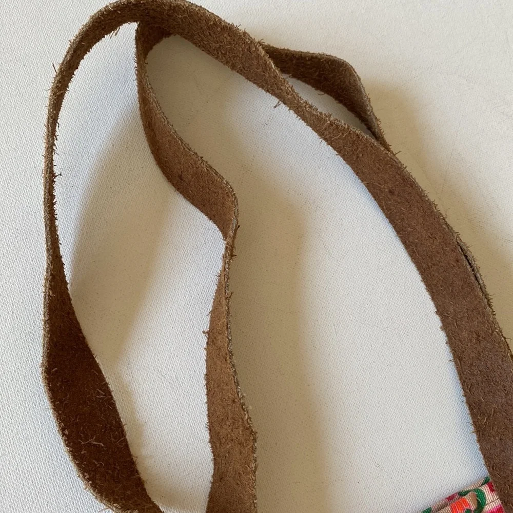 Floral boho sack tote bag with suede style straps
